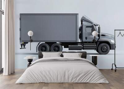 Side view of modern gray truck in white background Wall mural