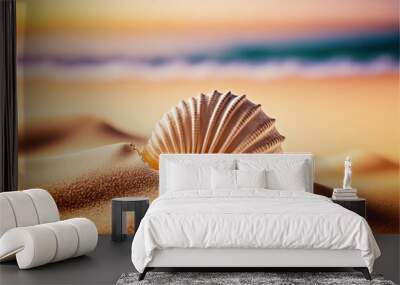 Illustration about shell on the beach. Wall mural