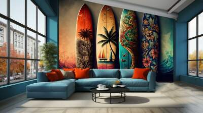 illustration about surfboards. Wall mural