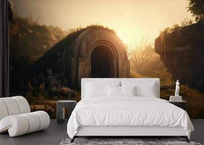 Illustration of an empty tomb, in allusion to the resurrection of Jesus Christ. Wall mural