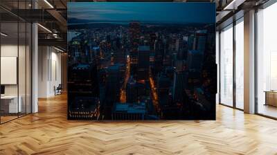 An aerial cityscape of Downtown Seattle at night Wall mural