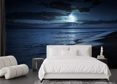 This photo illustration depicts a quiet and romantic moonlit beach in Maui Hawaii. Wall mural