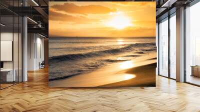 Warm calm waves greet this beautiful beach at sunset in Maui Hawaii Wall mural