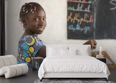 Africa and Technology - Beautiful African Girl at School with Compass and Blackboard Wall mural