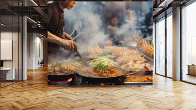 Street food in the market in orient Wall mural