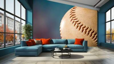 Baseball on blue background Wall mural