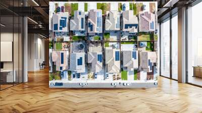 Top down view of a row of residential homes with solar panels on the roof Wall mural