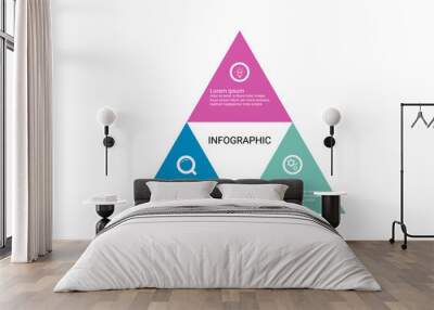 Infographic design triangles joined together to create a pyramid 3 point banner. Wall mural