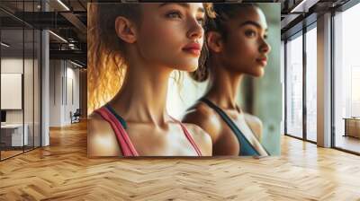 Fitness models embracing their toned bodies as they stand in sportswear, Generative AI Wall mural