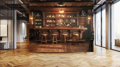 Old bar scene. Traditional or British style bar or pub interior, with wooden paneling, Generative AI  Wall mural