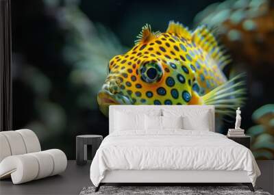 Aquarium glow highlighting Pineapplefish's textured body and radiant lure Wall mural