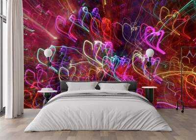 Neon hearts - panoramic Wall mural