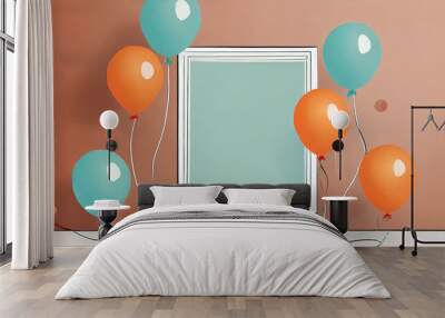 A minimalist scene featuring a balloon theme, with a clean frame and floating balloons Wall mural