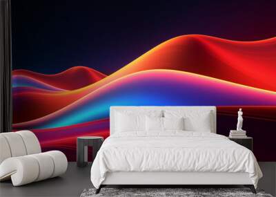 Abstract background of neon lines flowing motion with fluorescent lines glowing in the dark panoramic wallpaper Digital data transfer Energy concept generative ai Wall mural