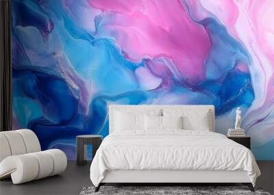 beautiful blue and pink painting background modern paint texture fractal artwork for creative graphic design Wall mural