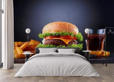 beef snack food fast meat fat fast hamburger food burger sandwich. Generative AI. Wall mural