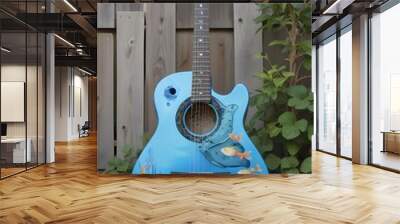 Blue guitar with lovely tropical fish texture Wall mural