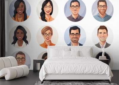 Buyer Personas People faces avatars vector collection - Set of various diverse character heads in round frames. Flat design illustrations with white background Wall mural