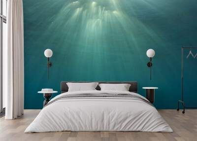 underwater blue ocean background with sunlight in sea Wall mural