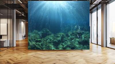 Underwater ocean background with air bubbles in water     Wall mural