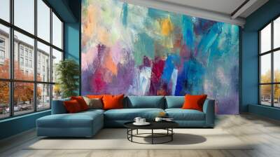 colorful modern artwork abstract paint strokes oil painting on canvas acrylic art artistic texture brush daubs and smears grunge background generative ai Wall mural