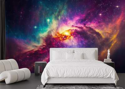 colorful space galaxy cloud nebula stary night cosmos universe science astronomy supernova background wallpaper Wall mural