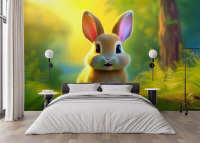 Cute bunny fluffy hare nature spring sitting animal green easter pet rabbit mammal Wall mural