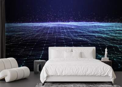 cyber big data flow blockchain data fields network line connect stream concept of ai technology digital communication science research 3d illustration neural cells Wall mural