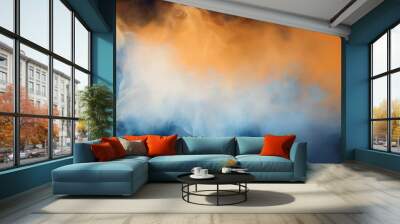 dark blue and orange background abstract beige or white smoke fog or clouds in center with dark border grunge design elegant corner design in soft painted illustration Wall mural