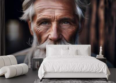 Face adult person elderly portrait depressed white male senior old poor beard sadness men Wall mural