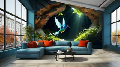 flying bird in a cave Wall mural