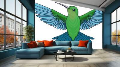 Green hummingbird wildlife animal wing nature flying bird illustration blue Wall mural