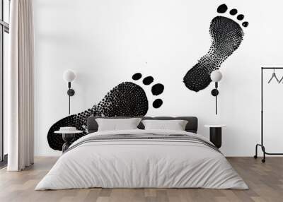 human black footprints way white background isolated barefoot person foot print pattern walking path footsteps silhouette illustration bare feet route trail ink imprint stamp mark sign symbol Wall mural