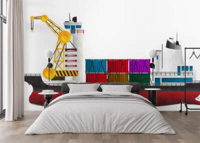 Watercolor container ship Wall mural