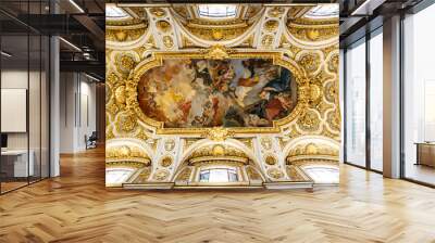 Frescos and paintings on the ceiling of  Church of St. Louis of the French (San Luigi dei Frances) in Rome, Italy Wall mural