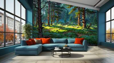 forest floor with flowers and dappled light Wall mural