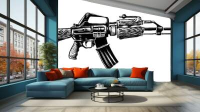 generic automatic rifle engraving style drawing sketch Wall mural