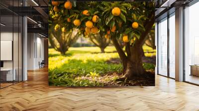 orange tree in grove heavy with ripe juicy oranges Wall mural