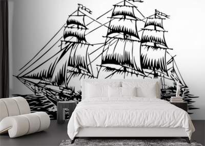 three masted sailing ship Wall mural