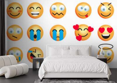 Set of Emoticons, Smiley face icons isolated on white or transparent background Wall mural