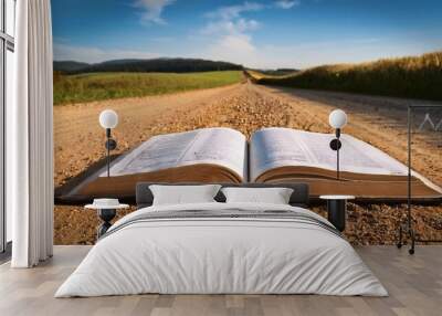 open bible on dirt road Wall mural