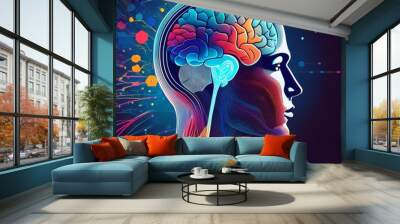 Psychology health brain human science illustration mind concept intelligence head Wall mural