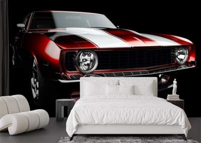 3D illustration. Muscle red car rendering isolated on black background.  Wall mural