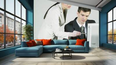 businesspeople at computer Wall mural