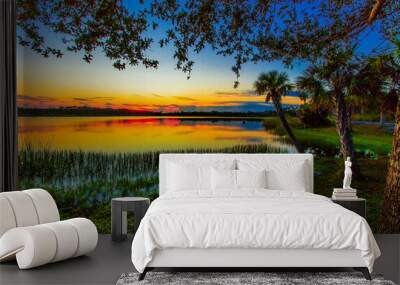 Sunset at Lake Zobel, George LeStrange Preserve, Fort Pierce, Florida Wall mural