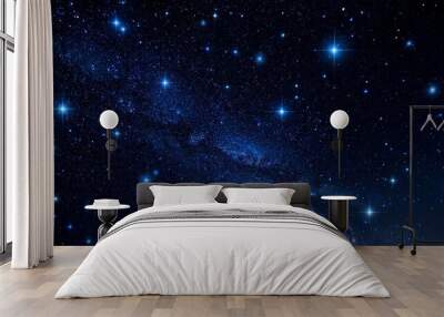 texture of the night sky blue stars and galaxly stars on black background Wall mural