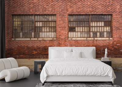 Vintage red brick industrial building with frosted windows in urban Chicago Wall mural