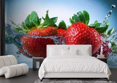 water healthy background strawberry natural fresh green vitamin fruit food drop. Generative AI. Wall mural