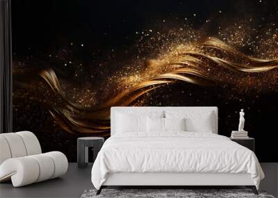 Golden glitter on black background with metallic particles and glittering blur generative ai Wall mural