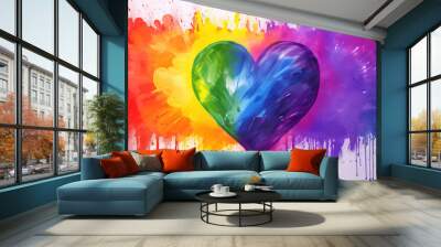 Heart rainbow background generative ai Wall mural